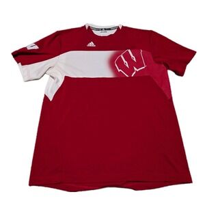 Adidas Wisconsin Badgers Shirt Mens Size Large Climacool 3 Stripes Red